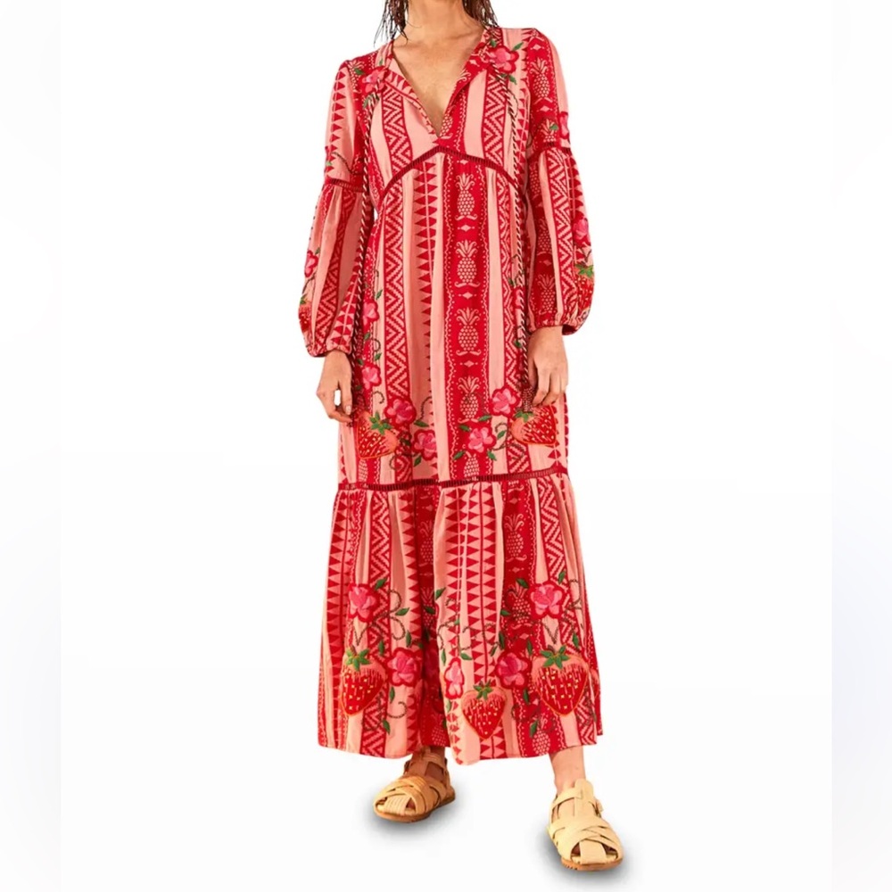Farm Rio NWT size S Red and Pink Strawberry Pineapple Jacquard dress